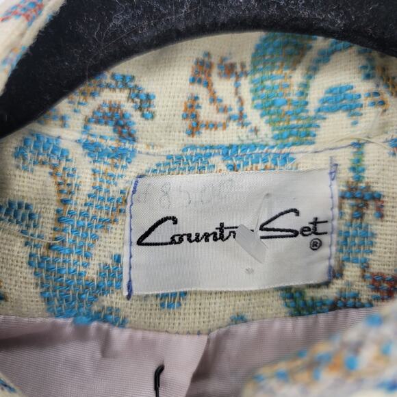 Vintage Country Set Tapestry Button Front Blue Floral Coat Jacket Size Small - Picture 4 of 5